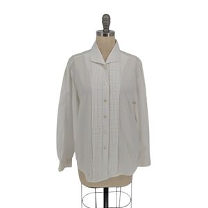 Talbots Pintuck Button Down Shirt White size 8P preppy vintage retro Business